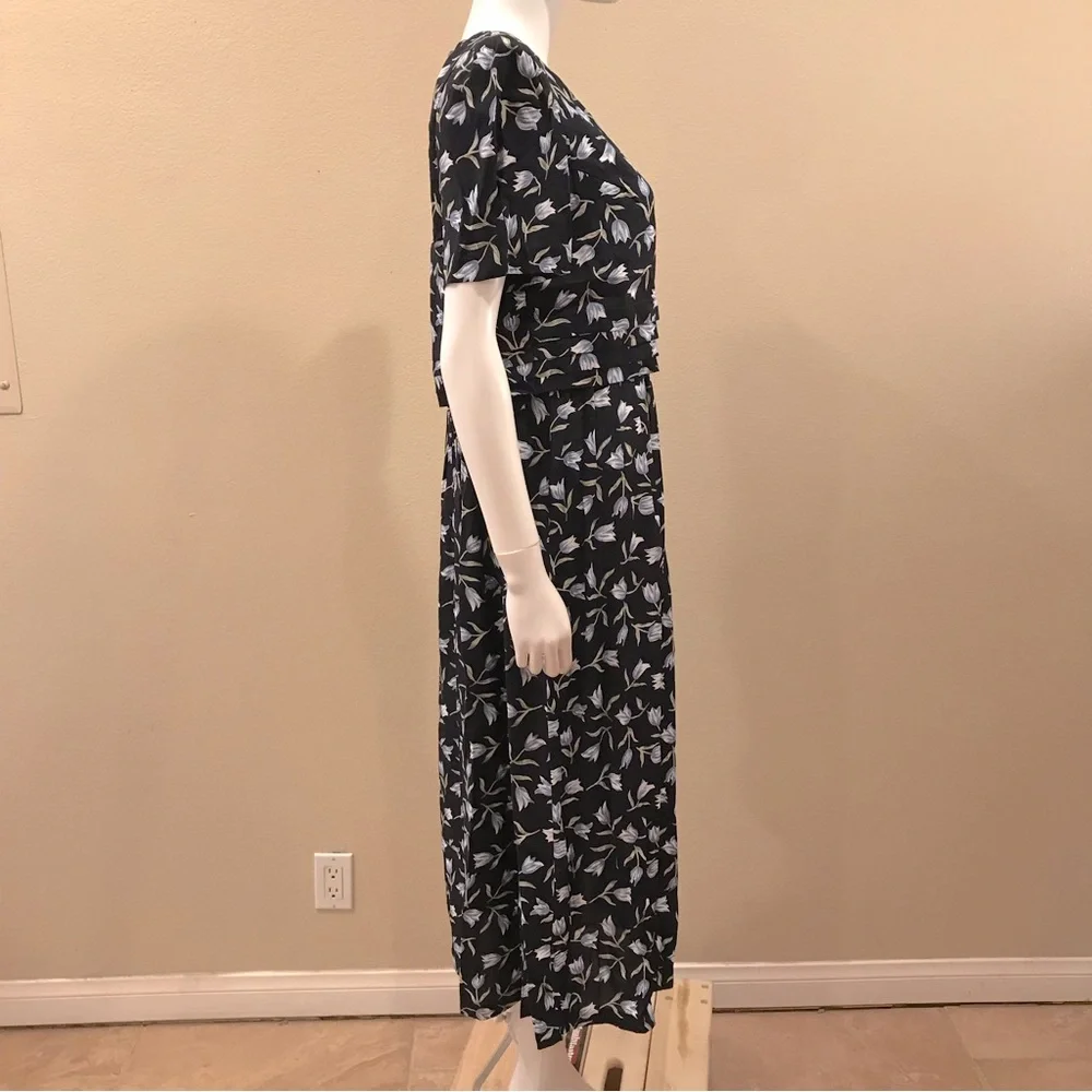 Vintage 90s Worthington Floral Dress NEW Size 14 Navy Blue Tulips Short Sleeve - Picture 13 of 15